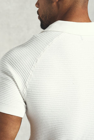 Textured Knitted Open Collar Polo Shirt in Off White - TAILORED ATHLETE - USA