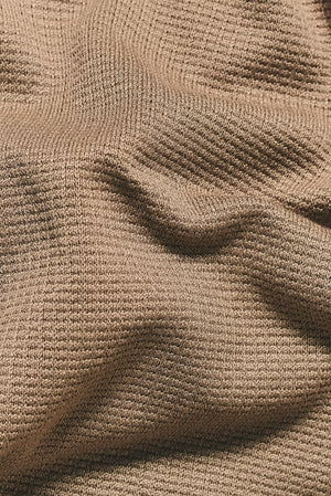Square Textured Knitted Open Collar Polo Shirt in Stone - TAILORED ATHLETE - USA