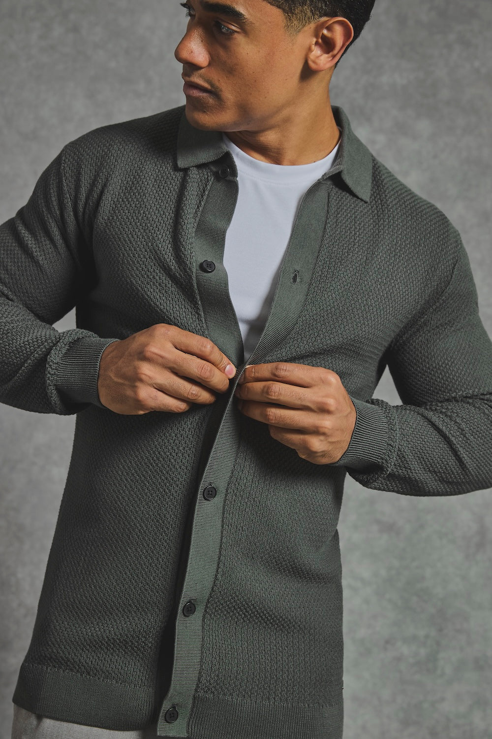 grey dress shirt with khakis khakis brand grey jersey print casual shirt b-gREY / Medium