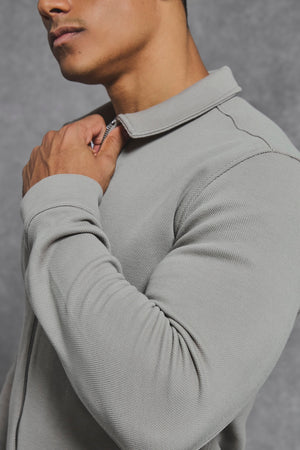 Textured Zip Through Shacket in Dark Stone - TAILORED ATHLETE - USA