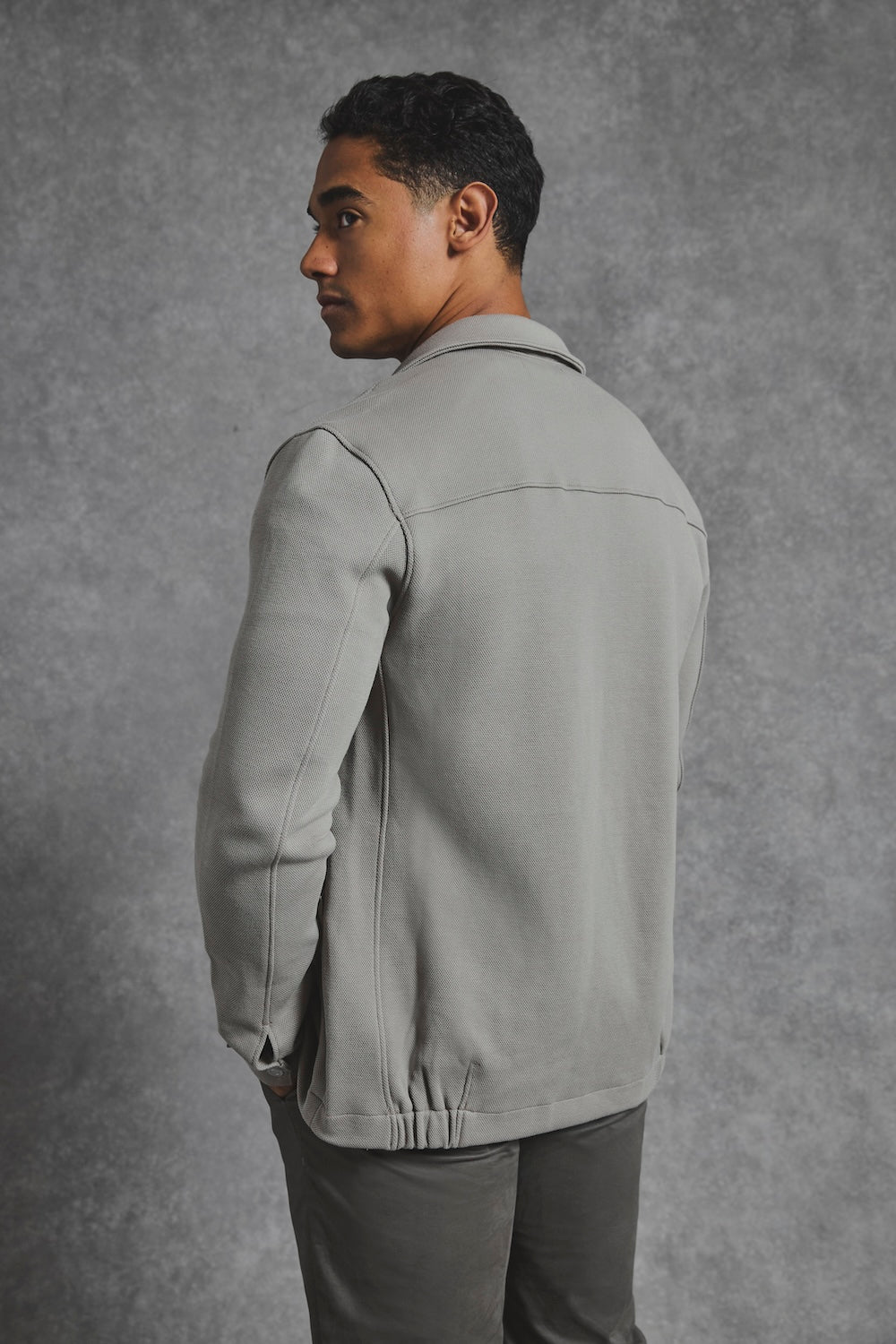 Textured Zip Through Shacket in Dark Stone - TAILORED ATHLETE - USA