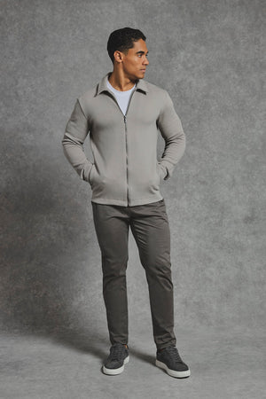 Textured Zip Through Shacket in Dark Stone - TAILORED ATHLETE - USA