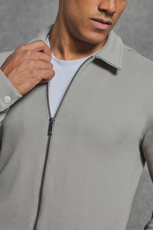 Textured Zip Through Shacket in Dark Stone - TAILORED ATHLETE - USA