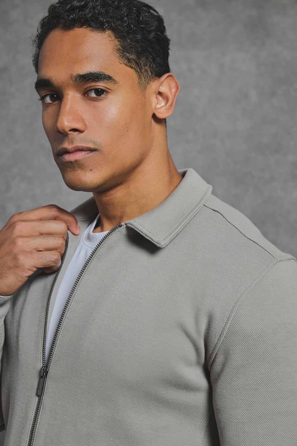 Textured Zip Through Shacket in Dark Stone - TAILORED ATHLETE - USA