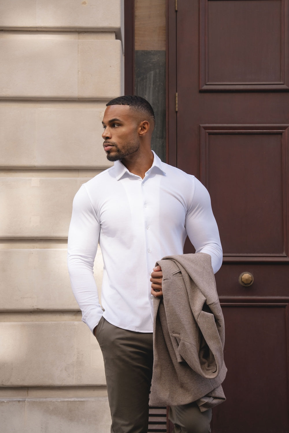 Textured Jersey Shirt in White - TAILORED ATHLETE - USA