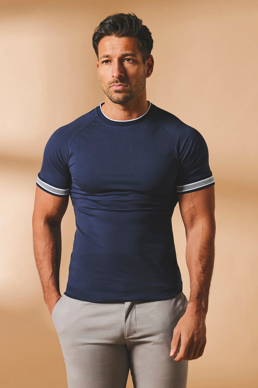Tipped Fashion Fit T-Shirt in Navy and White - TAILORED ATHLETE - USA