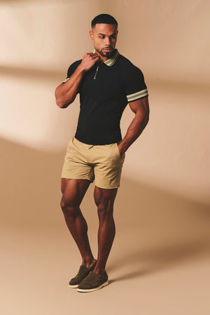 Tipped Zip Neck Polo in Black and Stone - TAILORED ATHLETE - USA