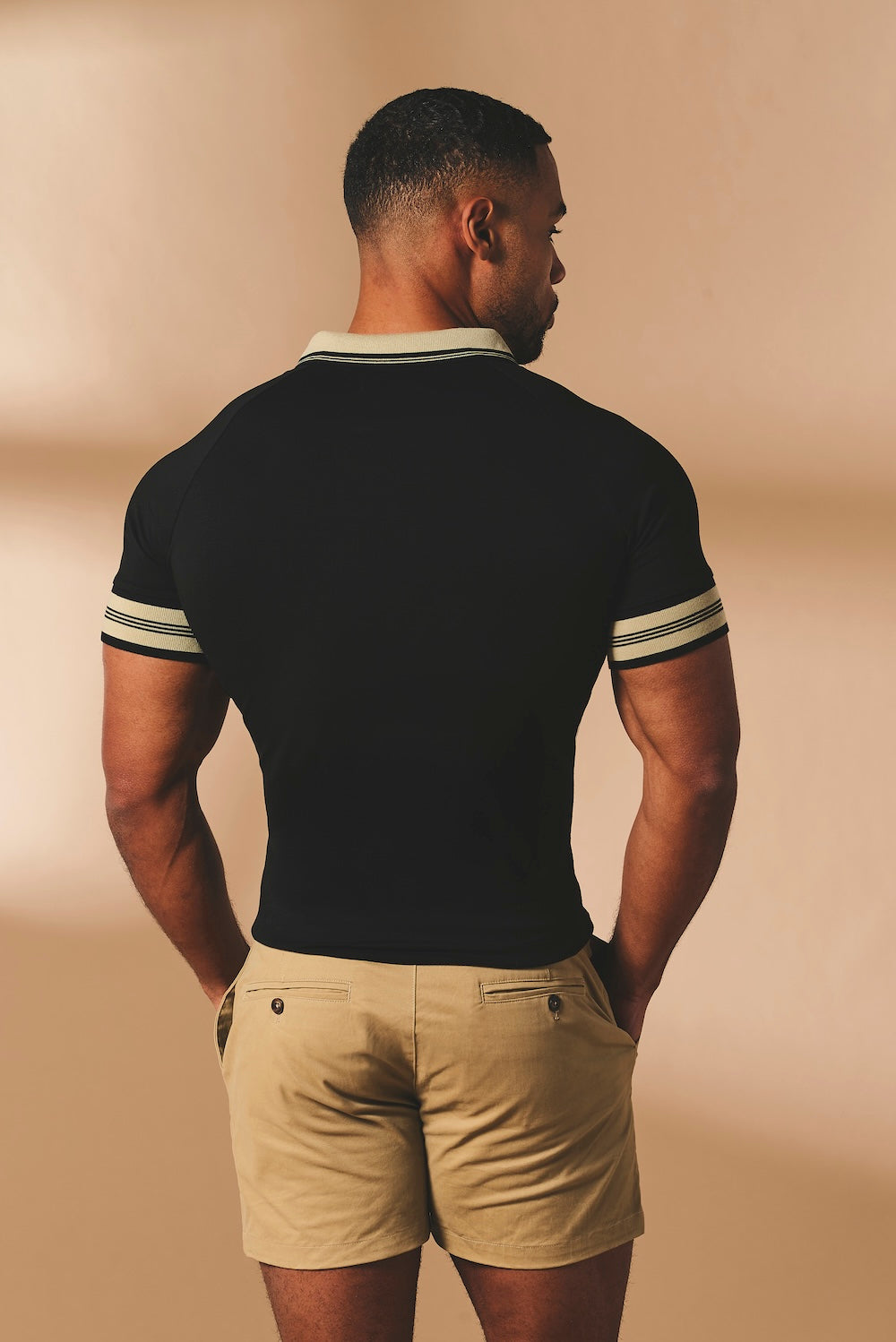 Tipped Zip Neck Polo in Black and Stone - TAILORED ATHLETE - USA