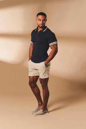 Tipped Zip Neck Polo in Navy and Stone - TAILORED ATHLETE - USA