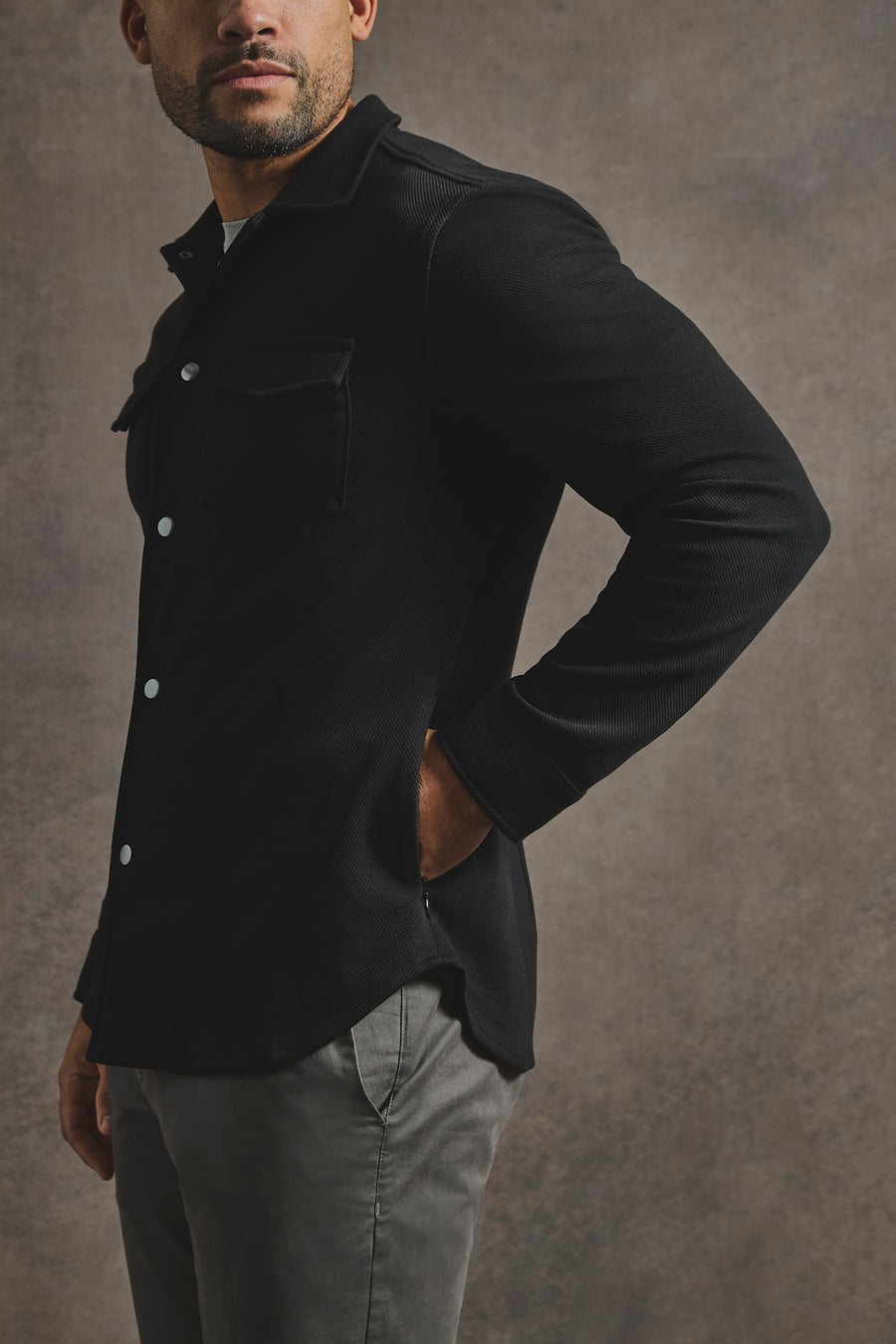 Twill Jersey Overshirt in Black - TAILORED ATHLETE - USA