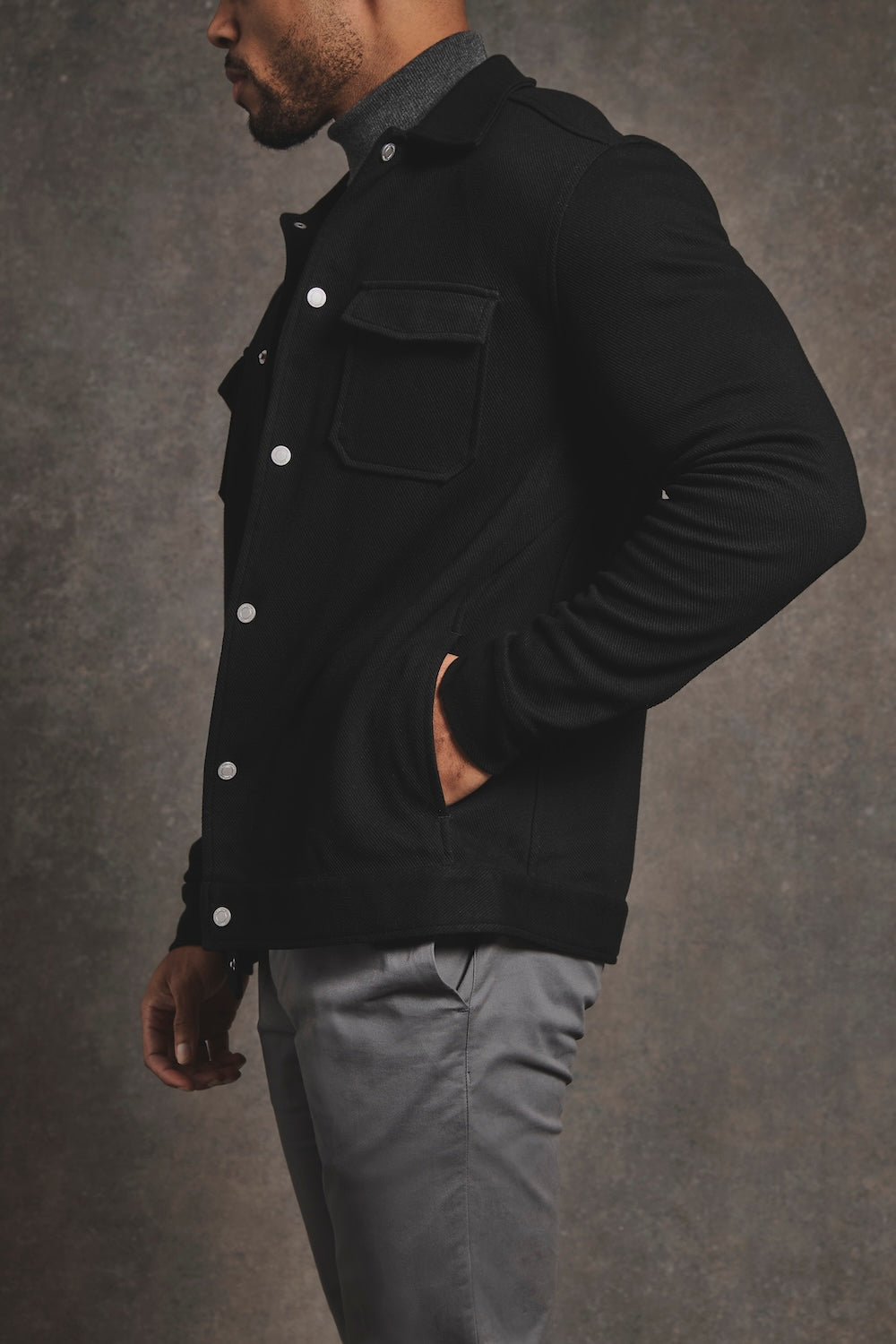 Twill Jersey Shacket in Black - TAILORED ATHLETE - USA