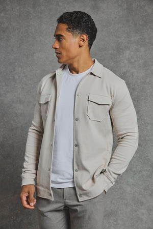 Twill Jersey Shacket in Stone - TAILORED ATHLETE - USA