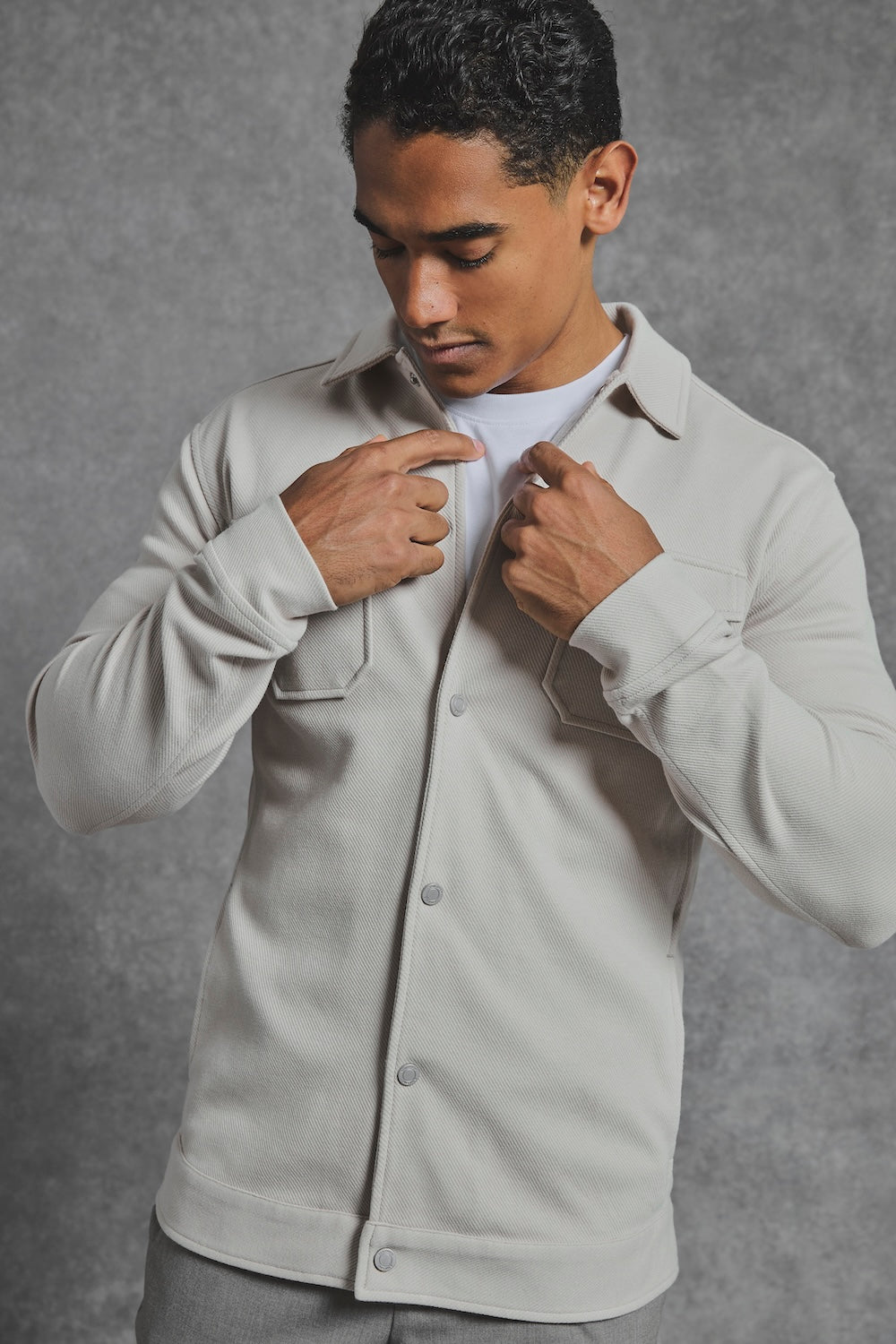 Twill Jersey Shacket in Stone - TAILORED ATHLETE - USA