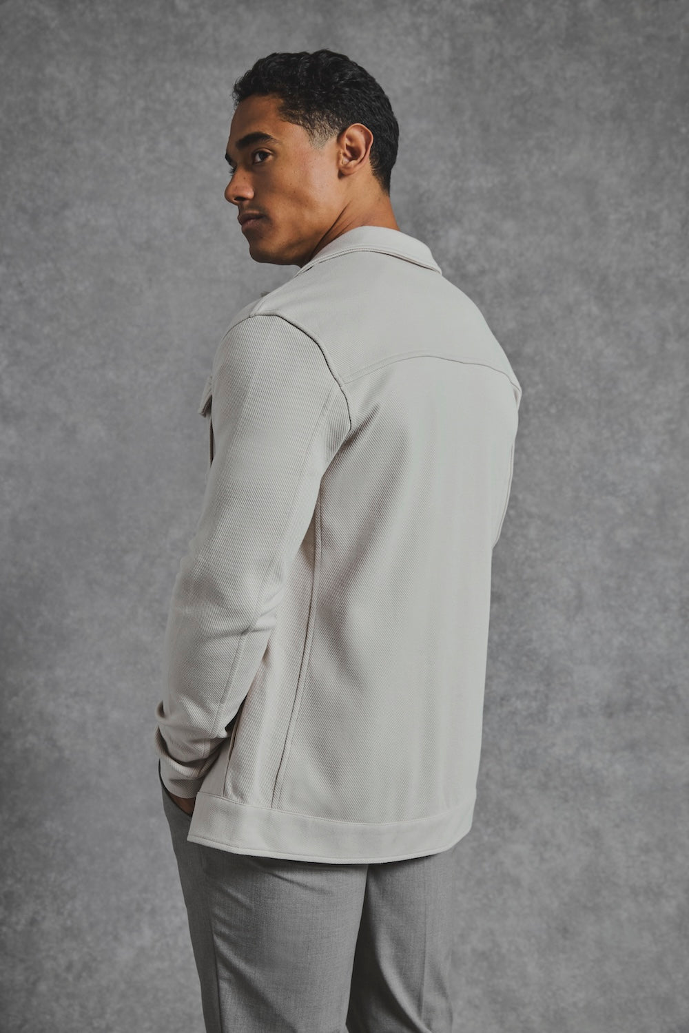 Twill Jersey Shacket in Stone - TAILORED ATHLETE - USA