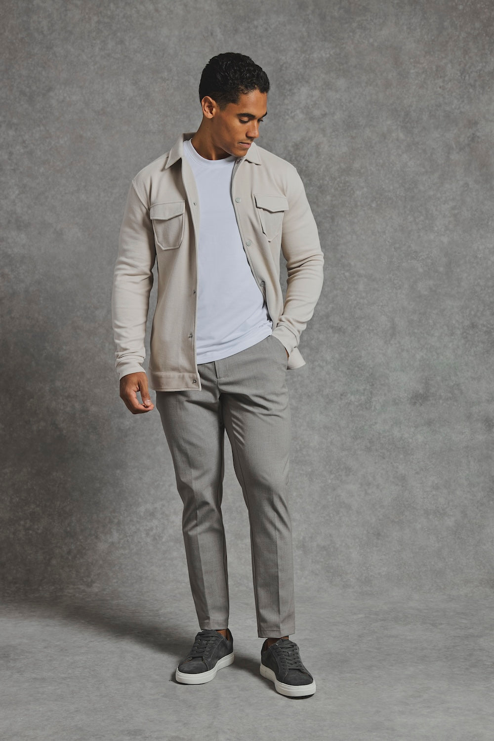 Twill Jersey Shacket in Stone - TAILORED ATHLETE - USA