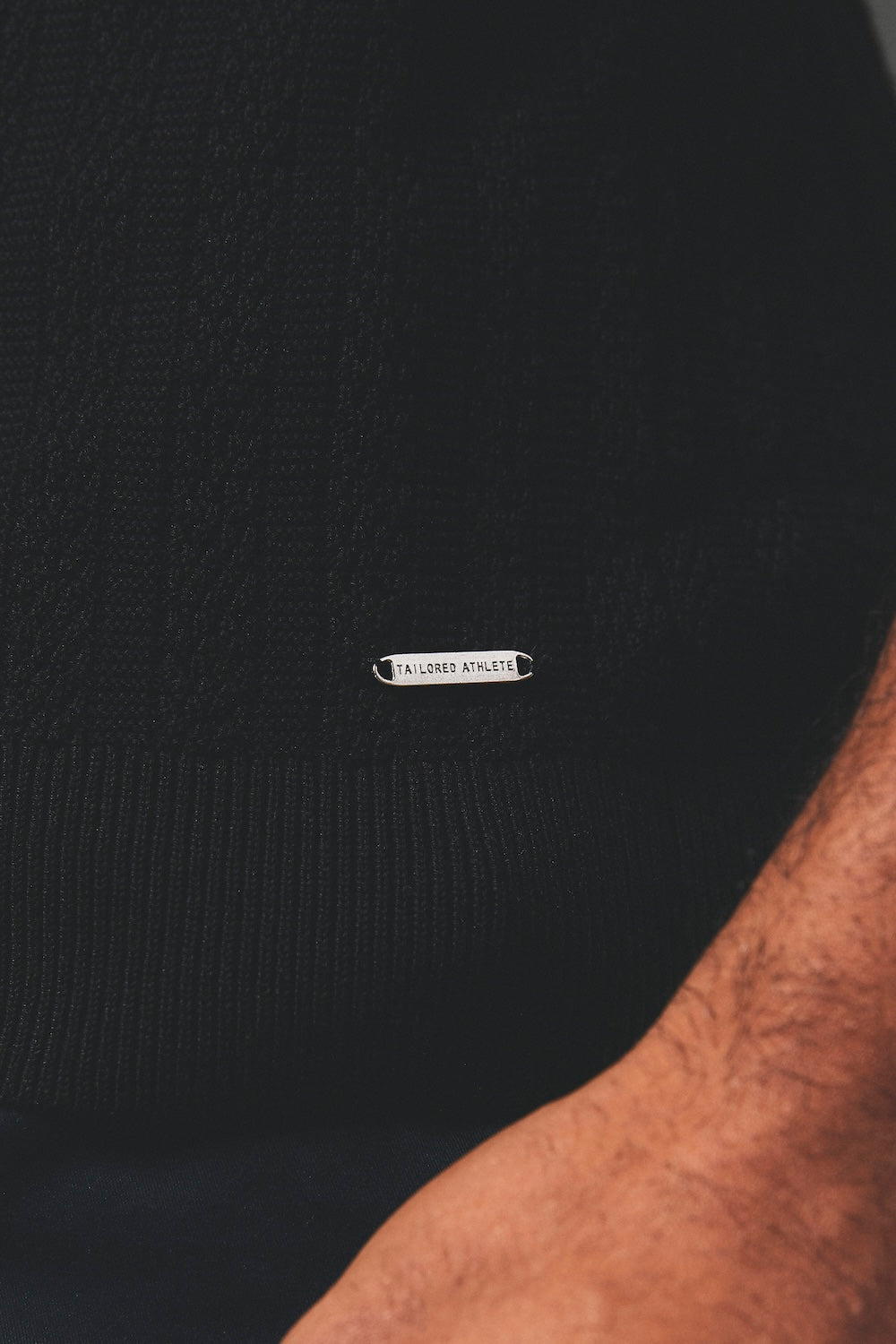 Vertical Stripe Knitted Open Collar Polo Shirt in Black - TAILORED ATHLETE - USA