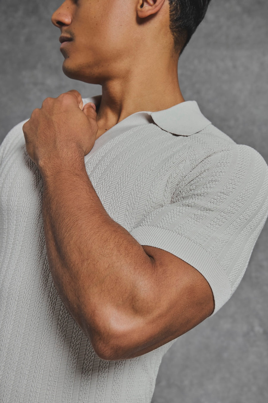 Vertical Stripe Knitted Open Collar Polo Shirt in Stone - TAILORED ATHLETE - USA