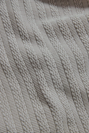 Vertical Stripe Knitted Open Collar Polo Shirt in Stone - TAILORED ATHLETE - USA