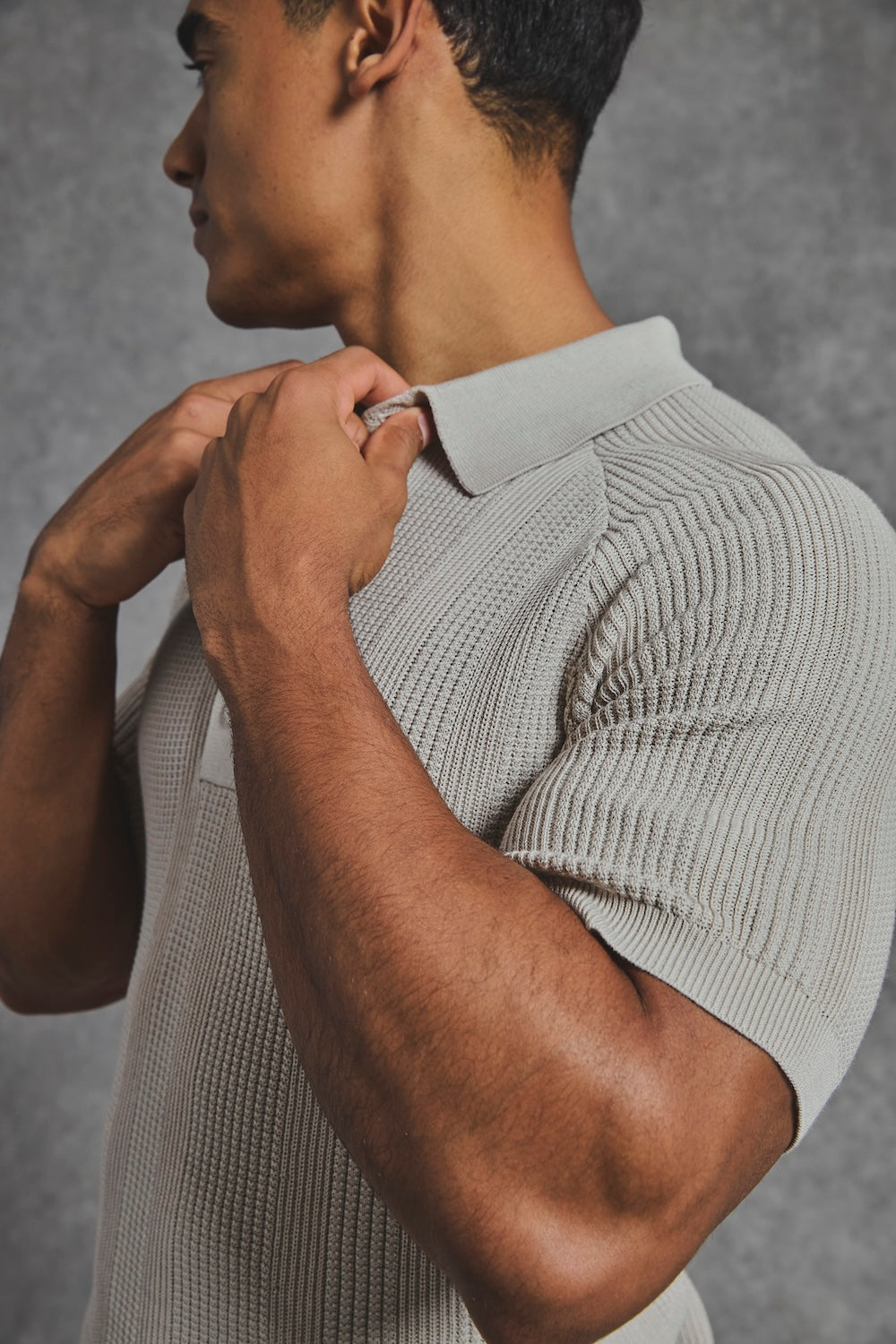 Vertical Stripe Knitted Polo Shirt in Stone - TAILORED ATHLETE - USA