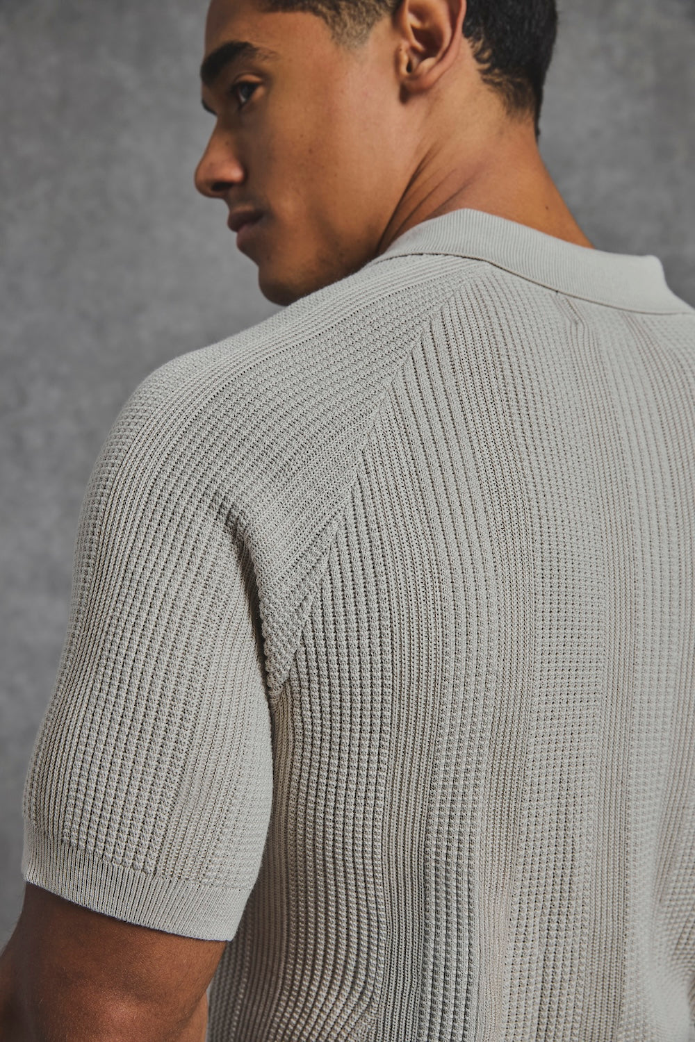 Vertical Stripe Knitted Polo Shirt in Stone - TAILORED ATHLETE - USA