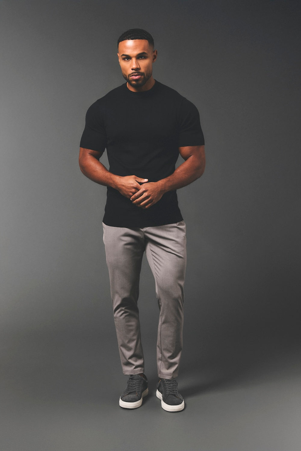 Vertical Stripe Knitted T-Shirt in Black - TAILORED ATHLETE - USA
