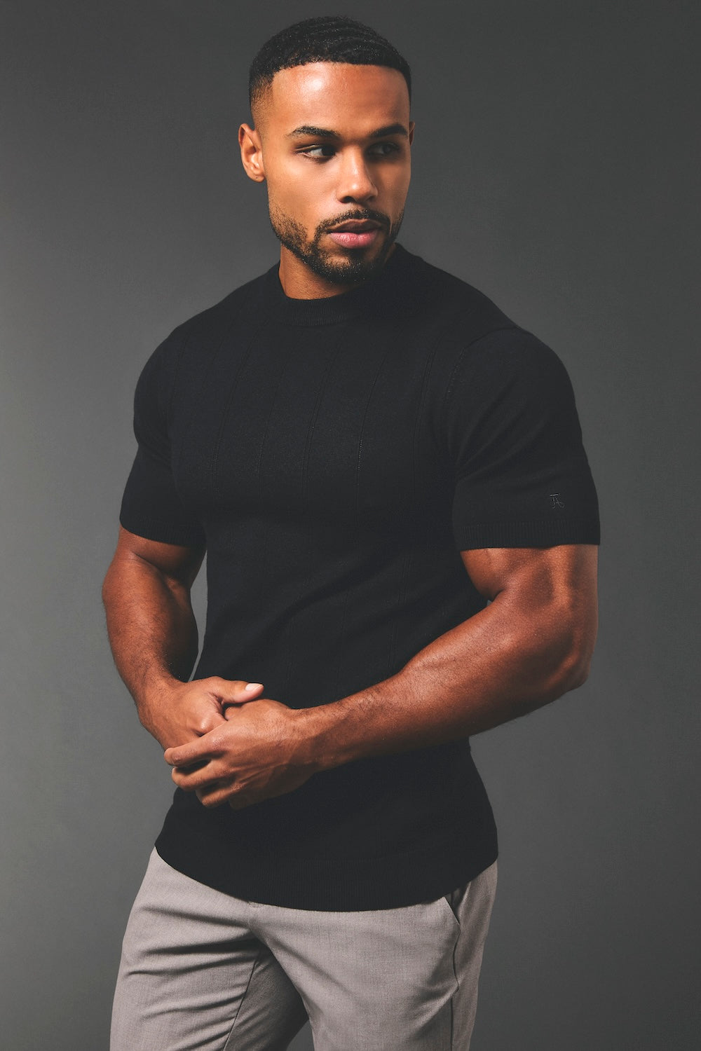 Vertical Stripe Knitted T-Shirt in Black - TAILORED ATHLETE - USA