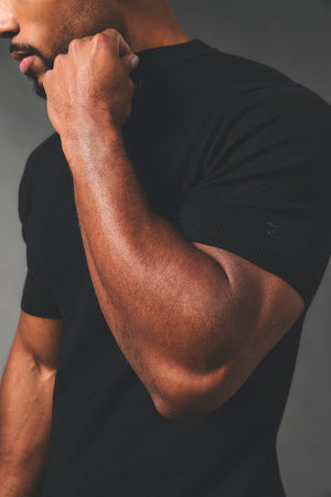 Vertical Stripe Knitted T-Shirt in Black - TAILORED ATHLETE - USA