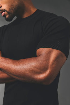 Vertical Stripe Knitted T-Shirt in Black - TAILORED ATHLETE - USA