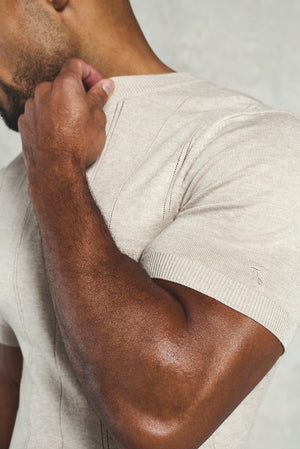 Vertical Stripe Knitted T-Shirt in Stone - TAILORED ATHLETE - USA