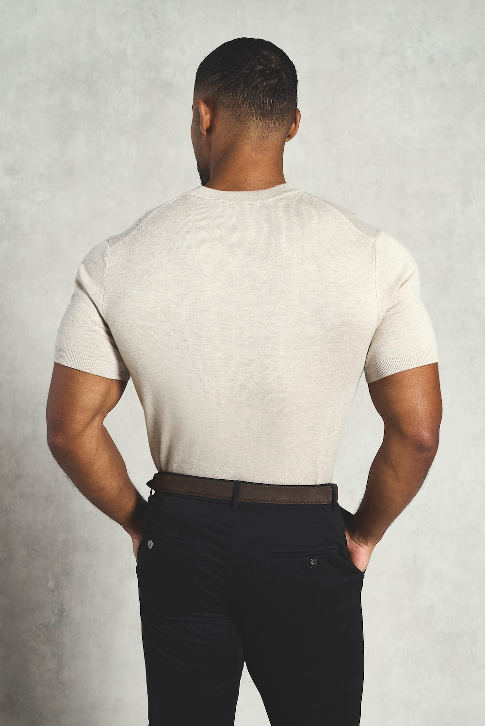 Vertical Stripe Knitted T-Shirt in Stone - TAILORED ATHLETE - USA