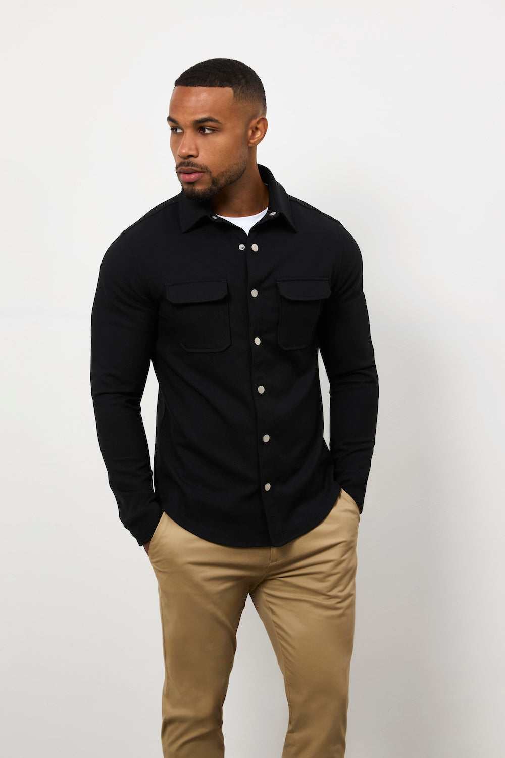 Woven Popper Overshirt in Black - TAILORED ATHLETE - USA