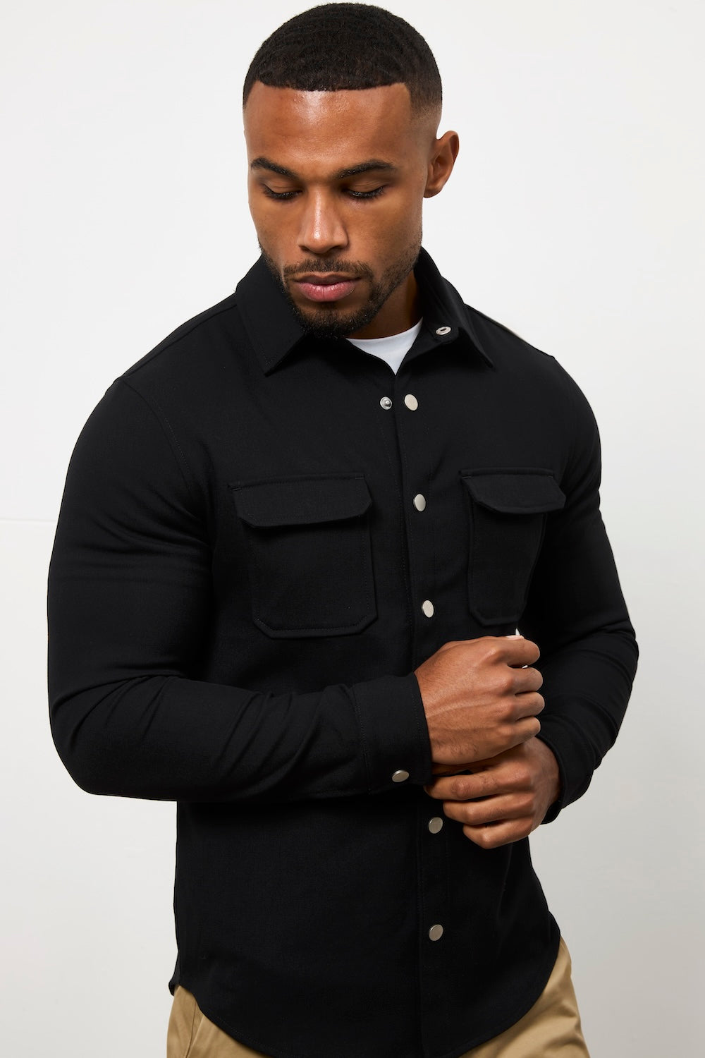 Woven Popper Overshirt in Black - TAILORED ATHLETE - USA