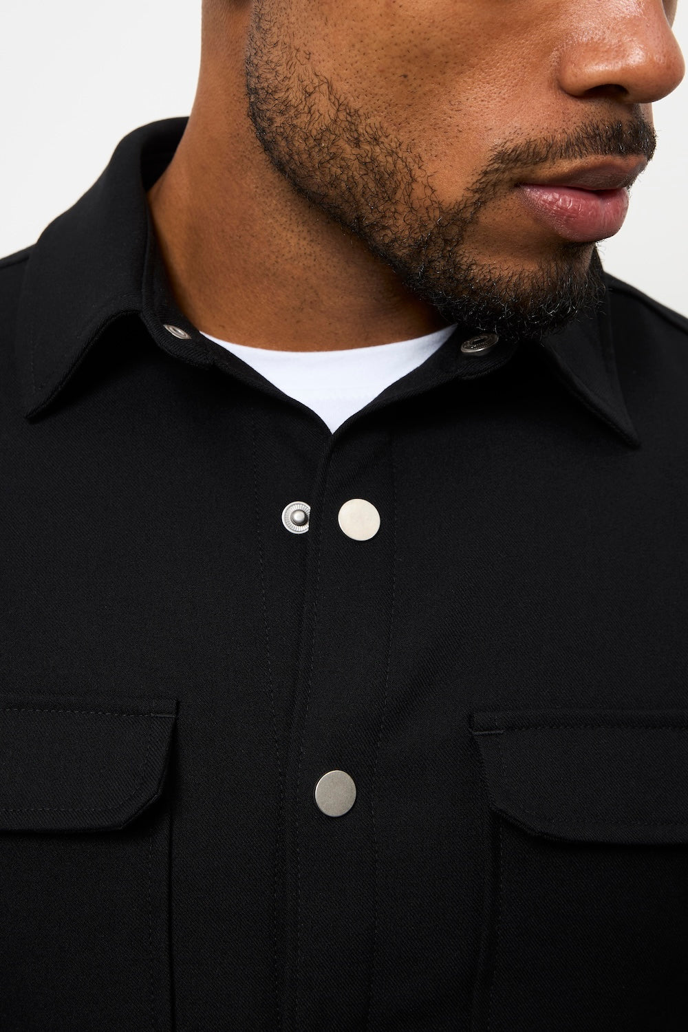 Woven Popper Overshirt in Black - TAILORED ATHLETE - USA