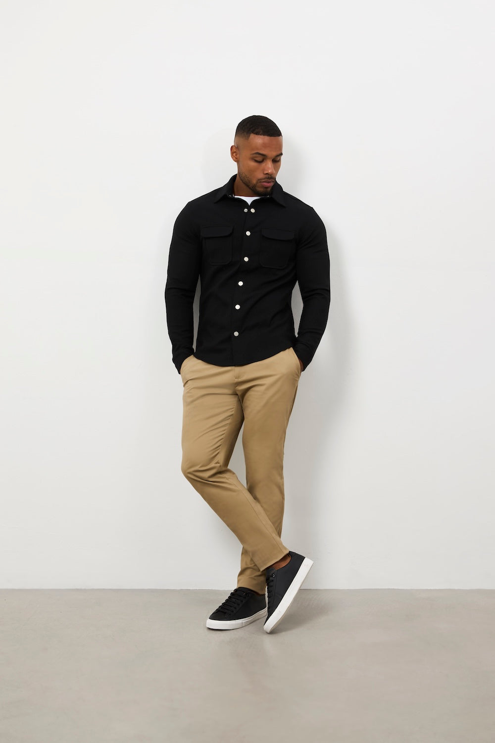 Woven Popper Overshirt in Black - TAILORED ATHLETE - USA