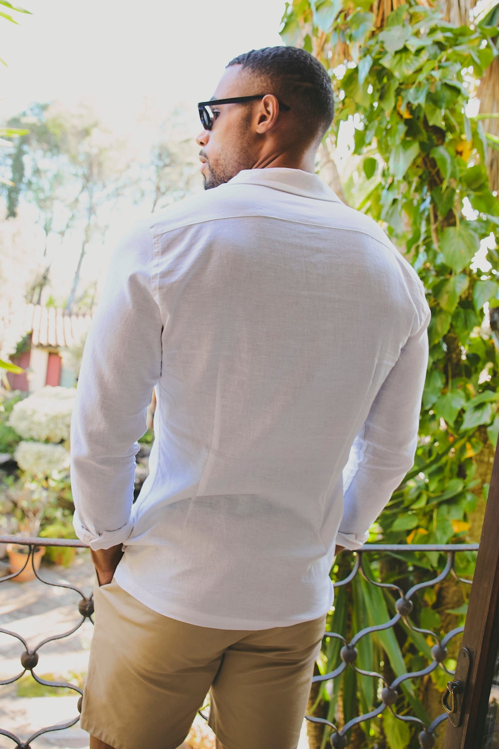 Stretch Linen Blend Cuban Collar Shirt in White - TAILORED ATHLETE - USA