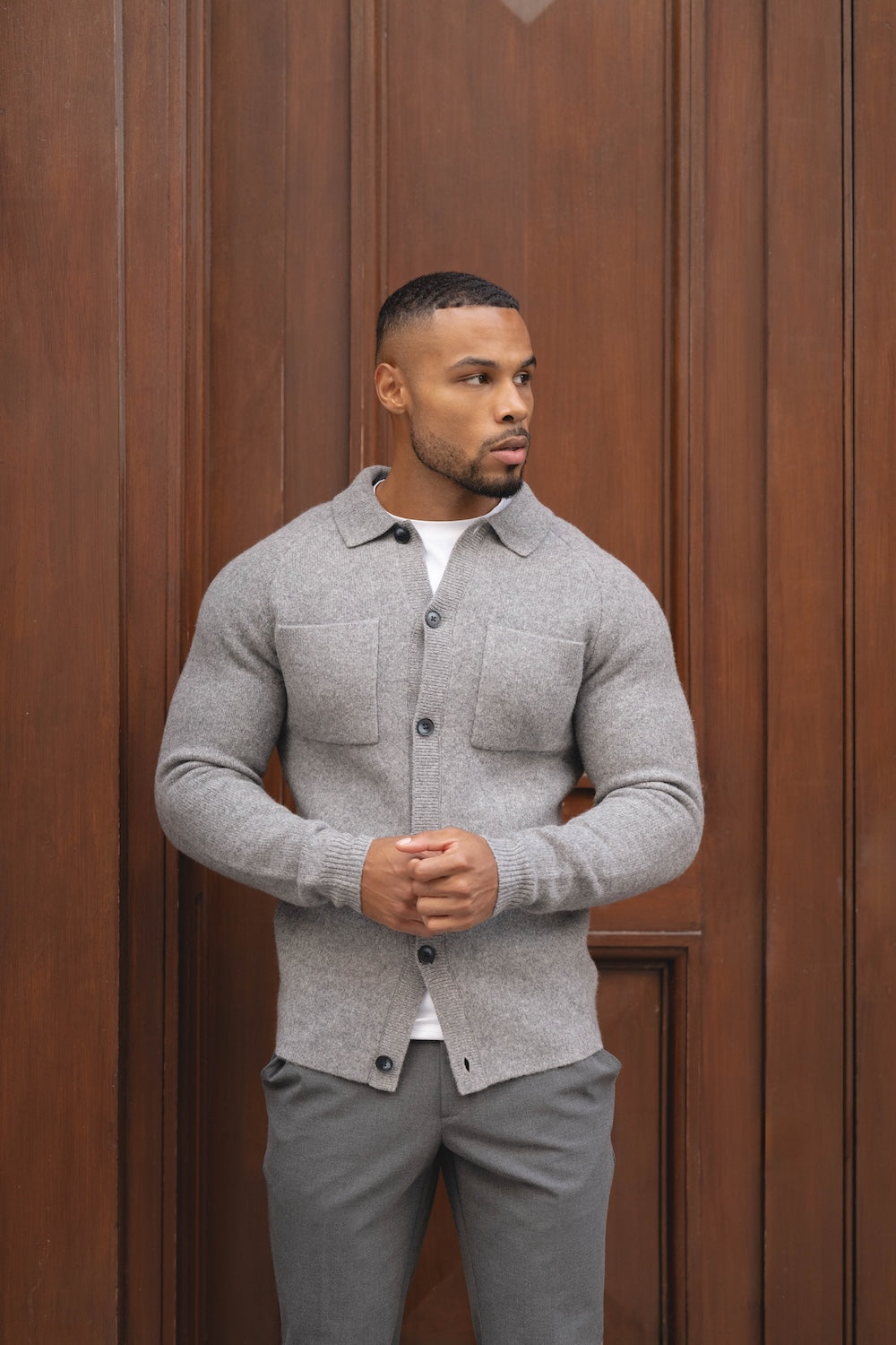 Wool Button Through Cardigan in Mid Grey Marl - TAILORED ATHLETE - USA