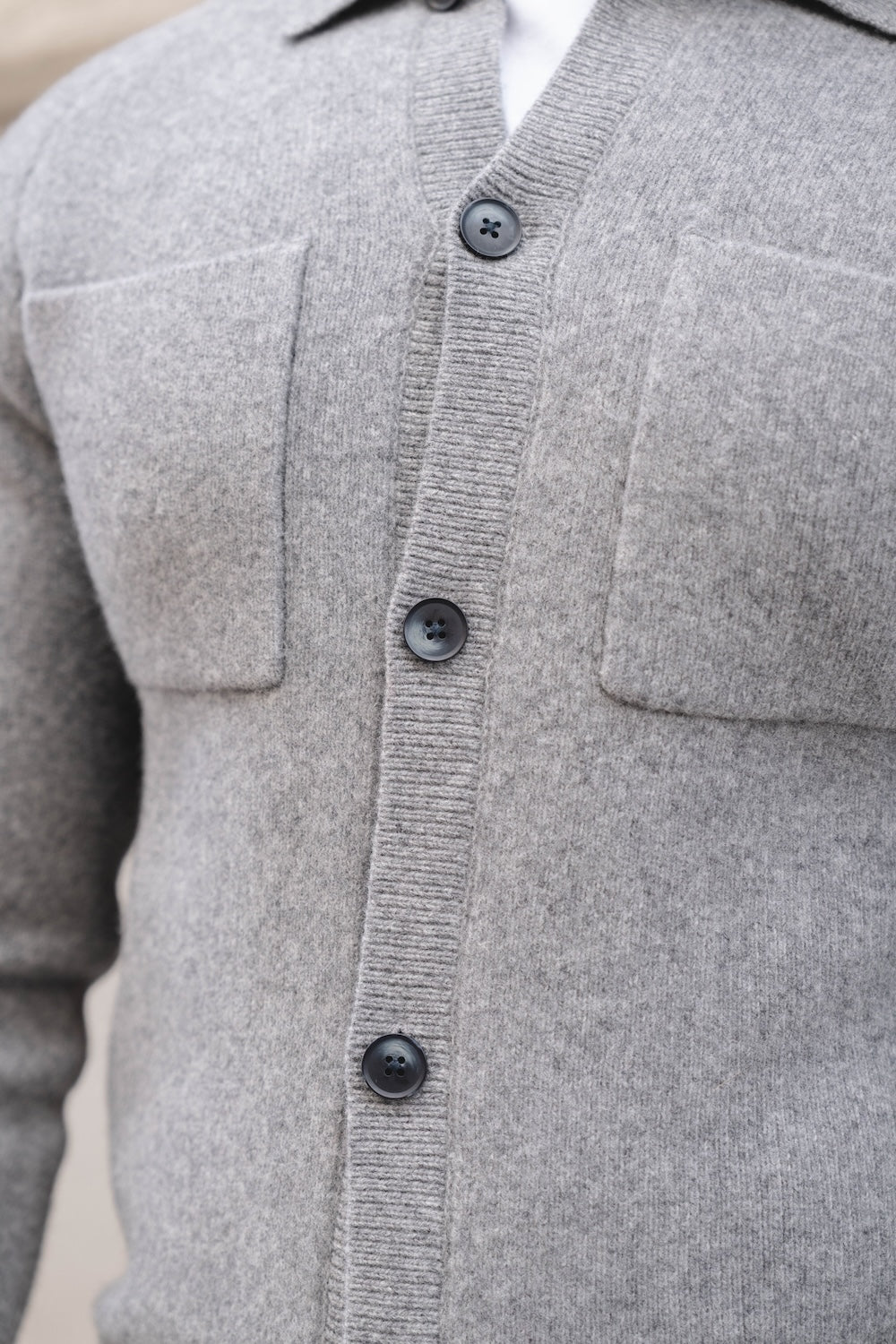 Wool Button Through Cardigan in Mid Grey Marl - TAILORED ATHLETE - USA