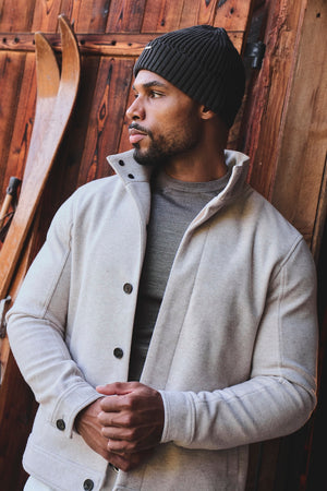 Funnel Neck Short Jacket in Stone