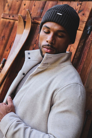 Funnel Neck Short Jacket in Stone