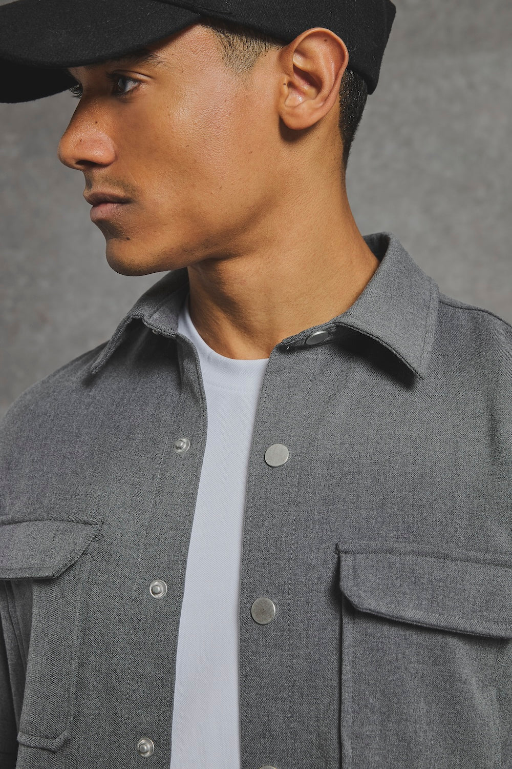 Woven Popper Overshirt in Grey Marl - TAILORED ATHLETE - USA