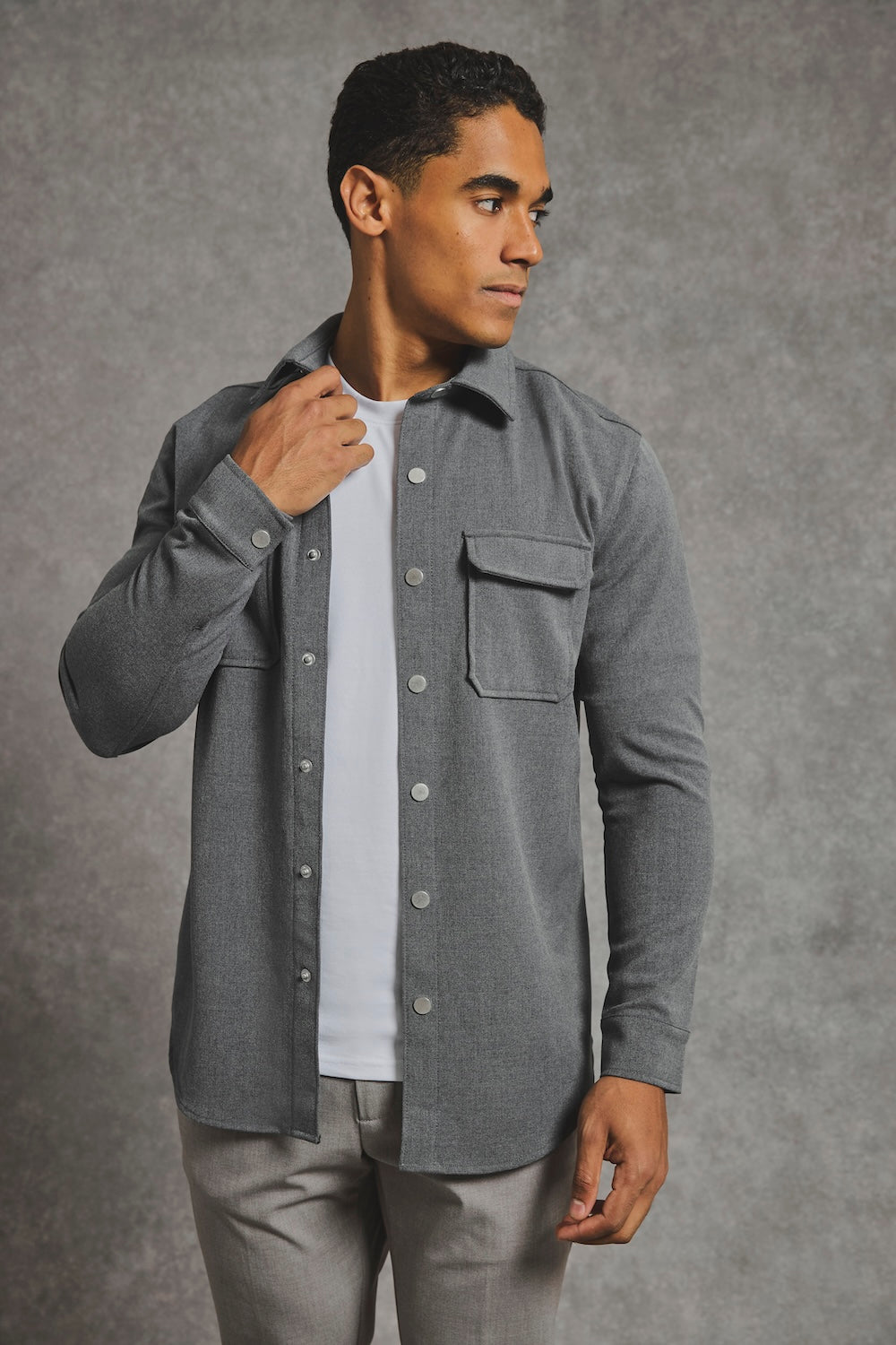 Woven Popper Overshirt in Grey Marl - TAILORED ATHLETE - USA