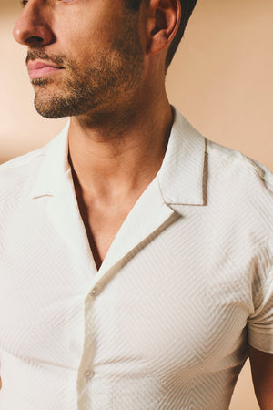 Woven Textured Cuban Collar Shirt in White - TAILORED ATHLETE - USA