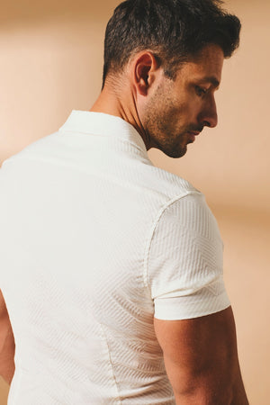 Woven Textured Cuban Collar Shirt in White - TAILORED ATHLETE - USA