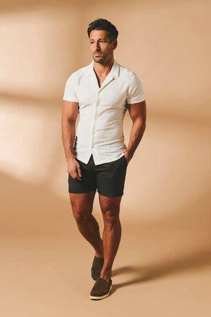 Woven Textured Cuban Collar Shirt in White - TAILORED ATHLETE - USA