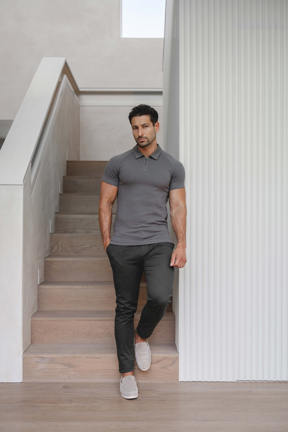 Zip Neck Polo Shirt in Graphite - TAILORED ATHLETE - USA