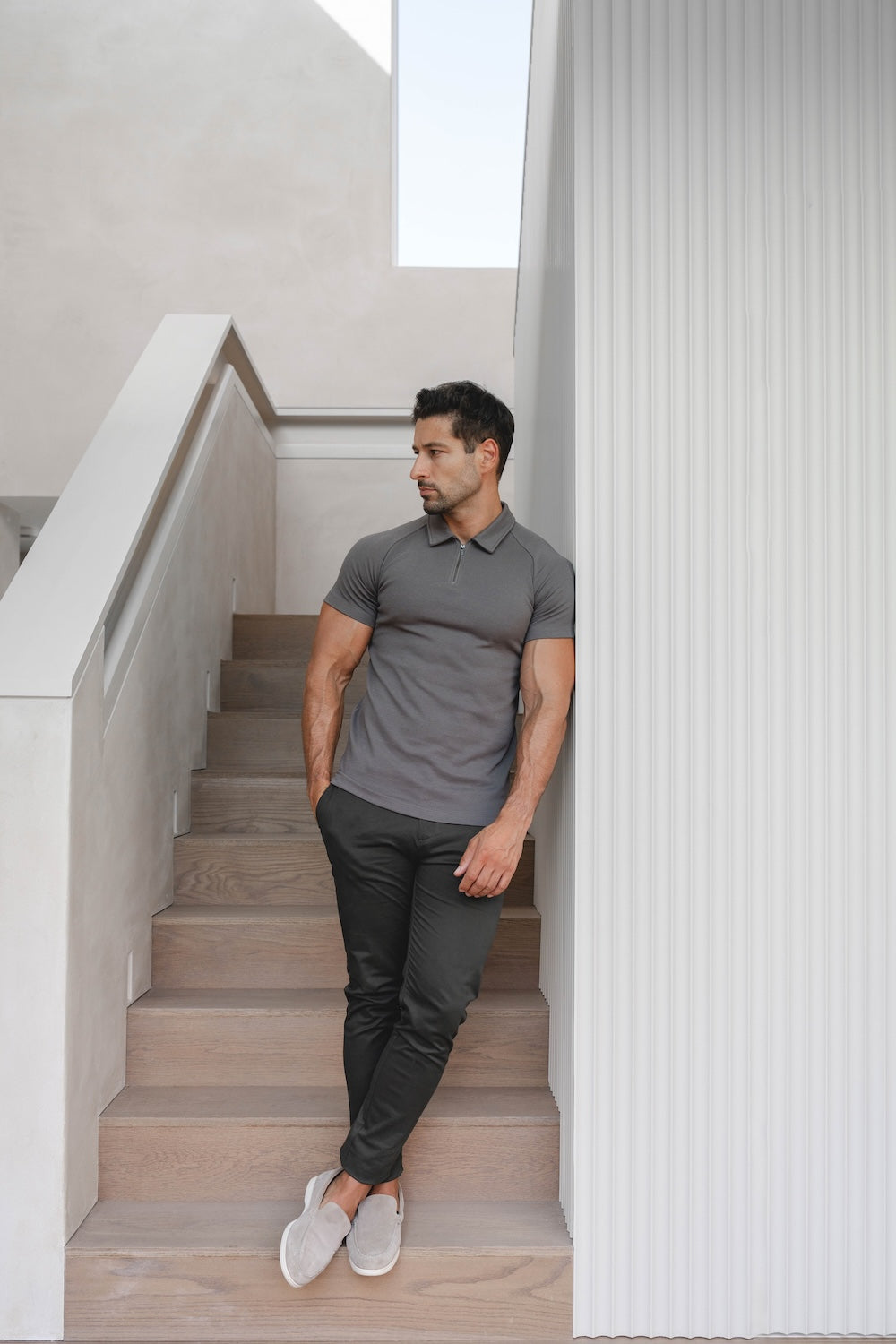 Zip Neck Polo Shirt in Graphite - TAILORED ATHLETE - USA