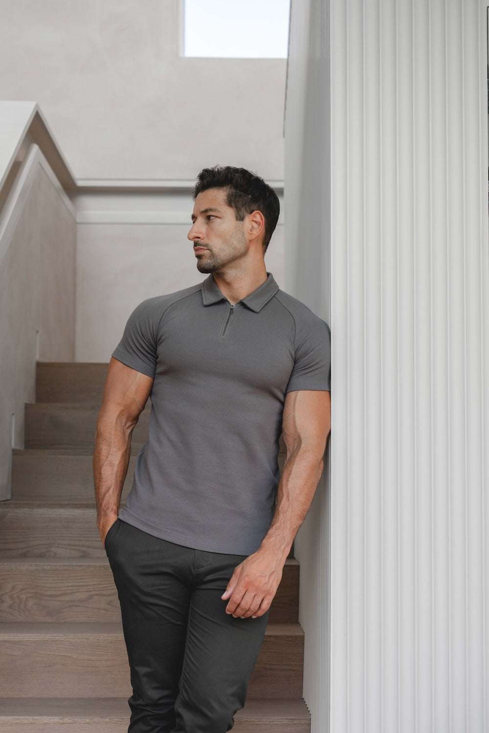 Zip Neck Polo Shirt in Graphite - TAILORED ATHLETE - USA