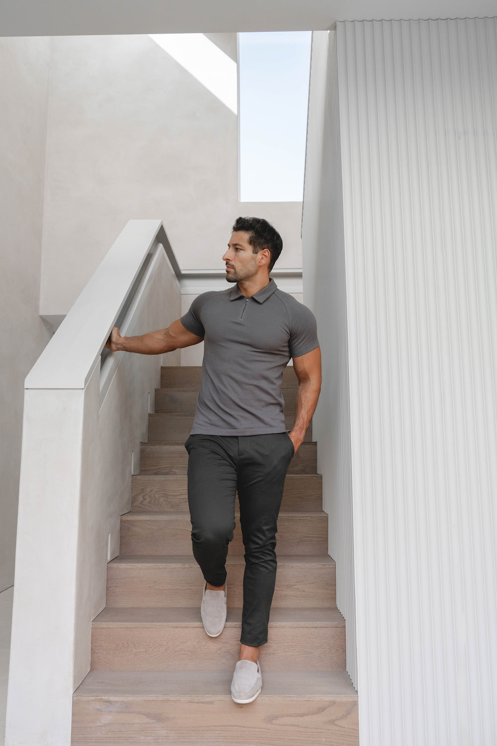 Zip Neck Polo Shirt in Graphite - TAILORED ATHLETE - USA