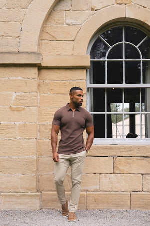 Zip Neck Polo Shirt in Mocha - TAILORED ATHLETE - USA