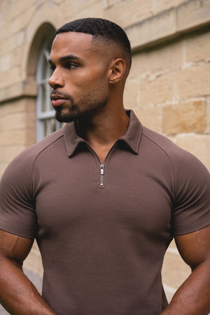 Zip Neck Polo Shirt in Mocha - TAILORED ATHLETE - USA